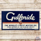 1948 Gulfpride The World's Finest Motor Oil Emb. Single Sided Tin Sign w/ Logo