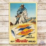 1955 Merita Enriched Bread Emb. Single Sided Tin Sign w/ Lone Ranger