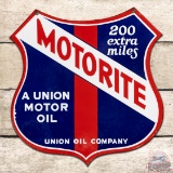 Motorite Union Oil Company Die Cut Double Sided Porcelain Shield Sign