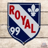 Scarce Royal 99 Gasoline Die Cut Single Sided Porcelain Pump Plate Sign