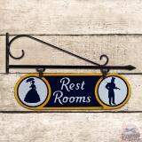 Fantastic Sunoco Service Station Rest Rooms Double Sided Porcelain Sign w/ Factory Bracket