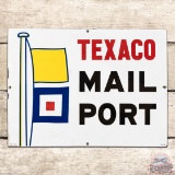 Scarce 1946 Texaco Mail Port Single Sided Porcelain Sign w/ Flags