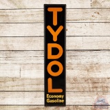 NOS Tydol Economy Gasoline Vertical Single Sided Tin Sign w/ Wooden Frame
