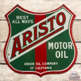 Aristo Motor Oil Union Oil Co. of California Die Cut Double Sided Porcelain Shield Sign