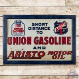 Scarce Union Gasoline Aristo Motor Oil Emb. Single Sided Tin Logo Sign