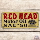Excellent Red Head Motor Oil SAE #50 Single Sided Porcelain Sign w/ Pennsylvania Seal