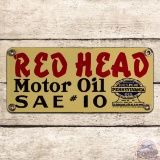Scarce Red Head Motor Oil SAE #10 Single Sided Porcelain Sign w/ Pennsylvania Seal