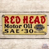 Excellent Red Head Motor Oil SAE #30 Single Sided Porcelain Sign w/ Pennsylvania Seal