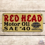 Red Head Motor Oil SAE #40 Single Sided Porcelain Sign w/ Pennsylvania Seal