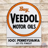 1937 Buy Veedol Motor Oils 100% Pennsylvania at its Finest Double Sided Porcelain Tombstone Sign