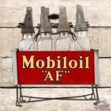 Mobiloil AF Display Rack Complete w/ Glass Oil Bottles & Spouts