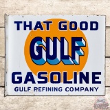 That Good Gulf Gasoline Double Sided Porcelain Flange Sign