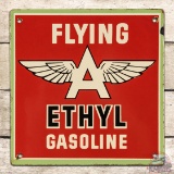 Superb Flying A Ethyl Gasoline Single Sided Porcelain Pump Plate Sign w/ Logo