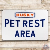 Excellent NOS Husky Service Station Pet Rest Area Single Sided Porcelain Sign w/ Logo