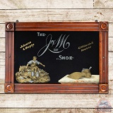 J&M Shoe Johnson & Murphy Newark NJ Reverse Gold & Silver Flake Glass Advertising Sign w/ Mirror