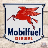 Outstanding Mobilfuel Diesel Single Sided Porcelain Pump Plate Sign w/ Pegasus