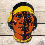 Rare Navajo Trucking Die Cut Single Sided Porcelain Sign w/ Native American