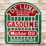 1920s Roseberg Oil Corp Deluxe Service Gasoline Double Sided Porcelain Sign California