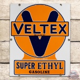 Outstanding Veltex Super Ethyl Gasoline Single Sided Porcelain Pump Plate Sign