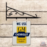 We Use Chevrolet GM Genuine Parts Double Sided Tin Sign w/ Logo