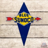 Superb Blue Sunoco Gasoline Die Cut Single Sided Porcelain Pump Plate Sign