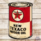 1936 New Texaco Motor Oil Die Cut Quart Can Shaped Single Sided Tin Sign w/ Logo