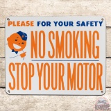Union 76 Please For Your Safety No Smoking Stop Your Motor Single Sided Porcelain Sign w/ Speedy