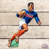 Excellent 1954 Vall-Oil Motor Oil Die Cut Single Sided Tin Rugby Player Figural Sign
