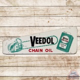 Graphic Veedol Chain Oil Single Sided Tin Sign w/ Saw & Can