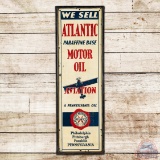 We Sell Atlantic Aviation Motor Oil Single Sided Tin Wood Framed Logo Sign w/ Airplane