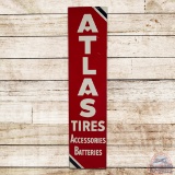 NOS 1961 Atlas Tires Accessories Batteries Vertical Single Sided Tin Sign