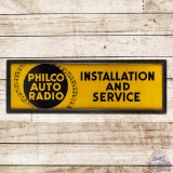 Philco Auto Radio Installation and Service Single Sided Tin Sign w/ Wooden Frame