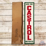 NOS Ask for Castrol Motor Oil Emb. 6' Single Sided Tin Sign w/ Box