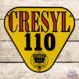 Superb Cresyl Ethyl 110 Gasoline Single Sided Porcelain Pump Plate Sign w/ Logo
