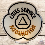 Cities Service Koolmotor Gasoline Complete Clover Shaped Milk Glass Gas Pump Globe