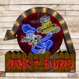 Dogs N' Suds Die Cut Single Sided Porcelain Neon Sign w/ Flashing Bulbs