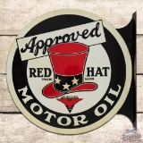 Outstanding Red Hat Approved Motor Oil Double Sided Tin Flange Sign w/ Logo