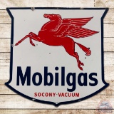 1946 Mobilgas Socony-Vacuum Die Cut Double Sided Porcelain Sign w/ Pegasus