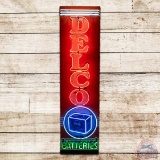 1950 Delco Batteries Vertical Single Sided Tin Neon Sign