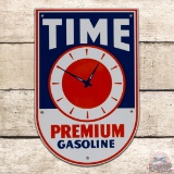 Terrific Time Premium Gasoline Single Sided Porcelain Pump Plate Sign