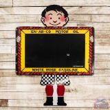 White Rose Gasoline En-ar-co Motor Oil Die Cut Single Sided Porcelain Sign w/ Boy & Slate
