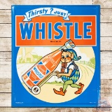 Superb Thirsty? Just Whistle Emb. Single Sided Tin Sign w/ Elf & Bottle