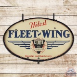 Rare Fleet-Wing Hi-Test Ethyl Gasoline Double Sided Porcelain Sign w/ Ring