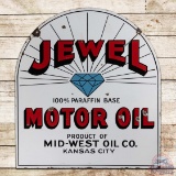 Rare Jewel Motor Oil Double Sided Porcelain Tombstone Sign w/ Diamond