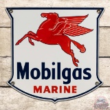Amazing 1955 Mobilgas Marine Gasoline Single Sided Porcelain Pump Plate Sign w/ Pegasus