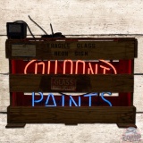 NOS Dupont Paints Skeleton Neon Sign w/ Original Wooden Crate