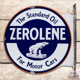 Zerolene The Standard Oil for Motor Cars Double Sided Porcelain Flange Sign w/ Polar Bear