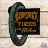 Scarce Brunswick Tires Service Station Die Cut Double Sided Tin Flange Sign