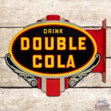 NOS Drink Double Cola Die Cut Double Sided Tin Flange Sign w/ Paper