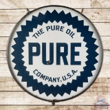 The Pure Oil Company Gasoline 42' Double Sided Porcelain Sign w/ Ring
